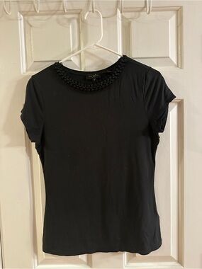 Ted Baker Black Short Sleeve Tee with Beaded Neckline